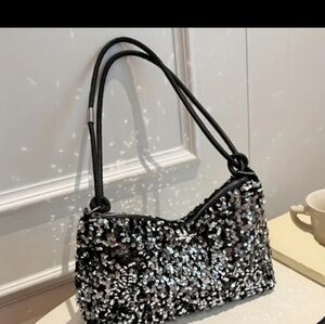 Glamorous Black and Silver Sequin Shoulder Bag
